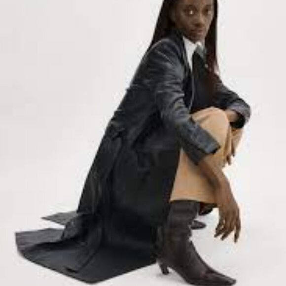 Lamarque NWT Erma Leather Trench Coat - Black - Picture 2 of 5